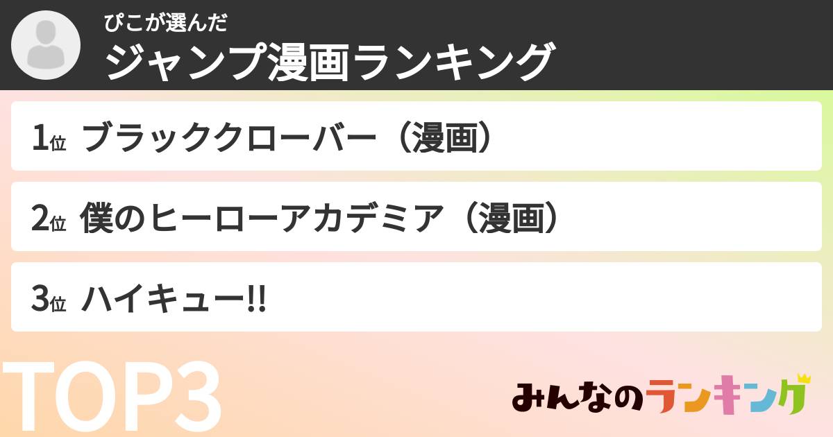 ぴこさんの「ジャンプ漫画ランキング」