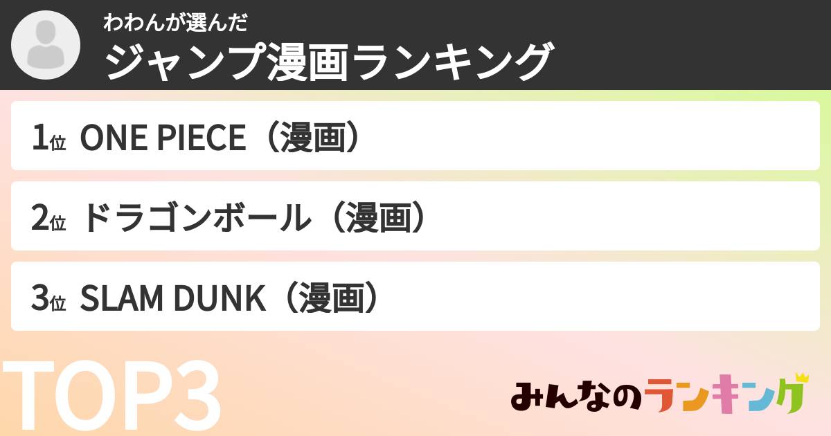 わわんさんの「ジャンプ漫画ランキング」