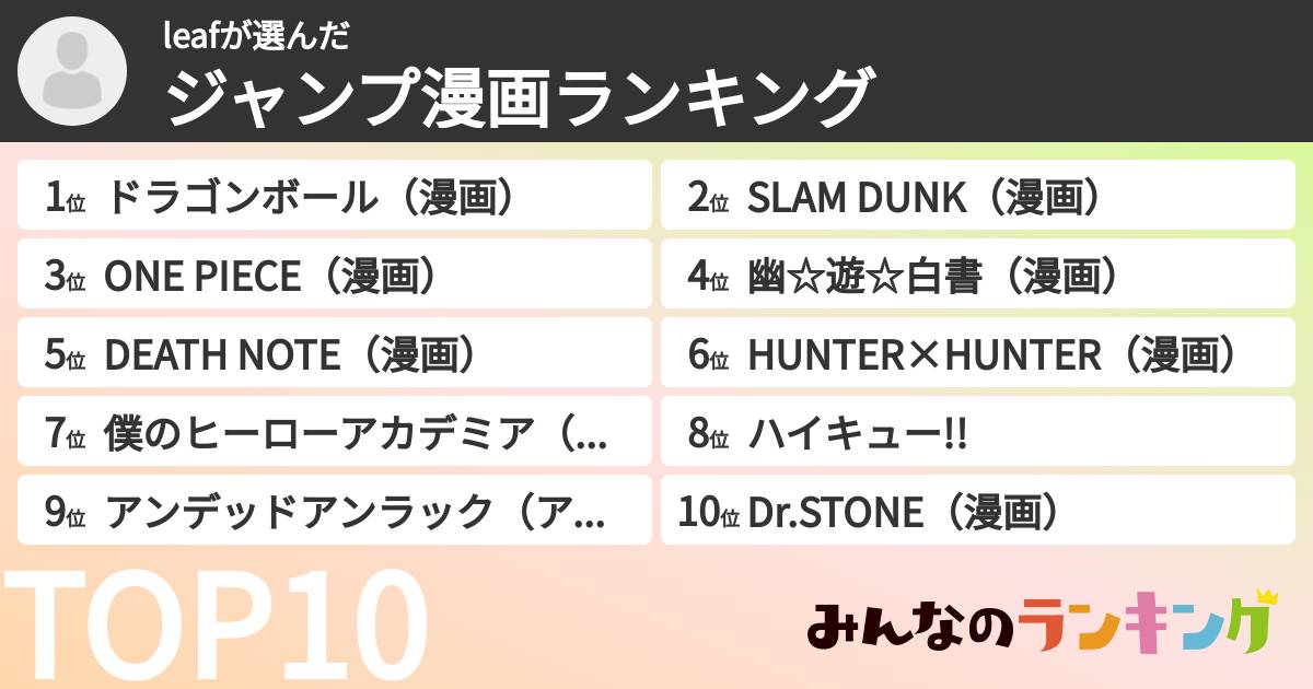 leafさんの「ジャンプ漫画ランキング」