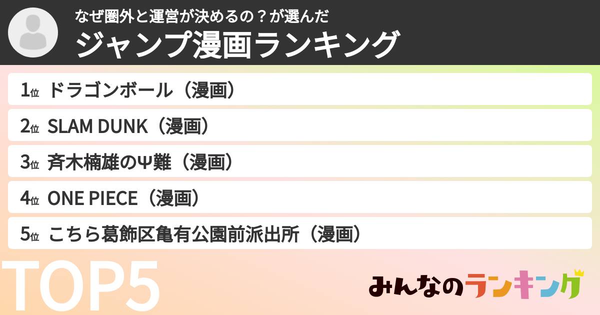 なぜ圏外と運営が決めるの？さんの「ジャンプ漫画ランキング」
