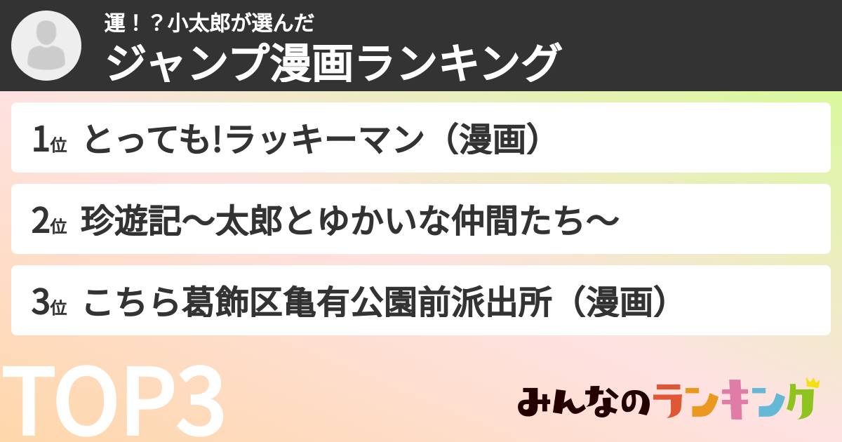 運！？小太郎さんの「ジャンプ漫画ランキング」