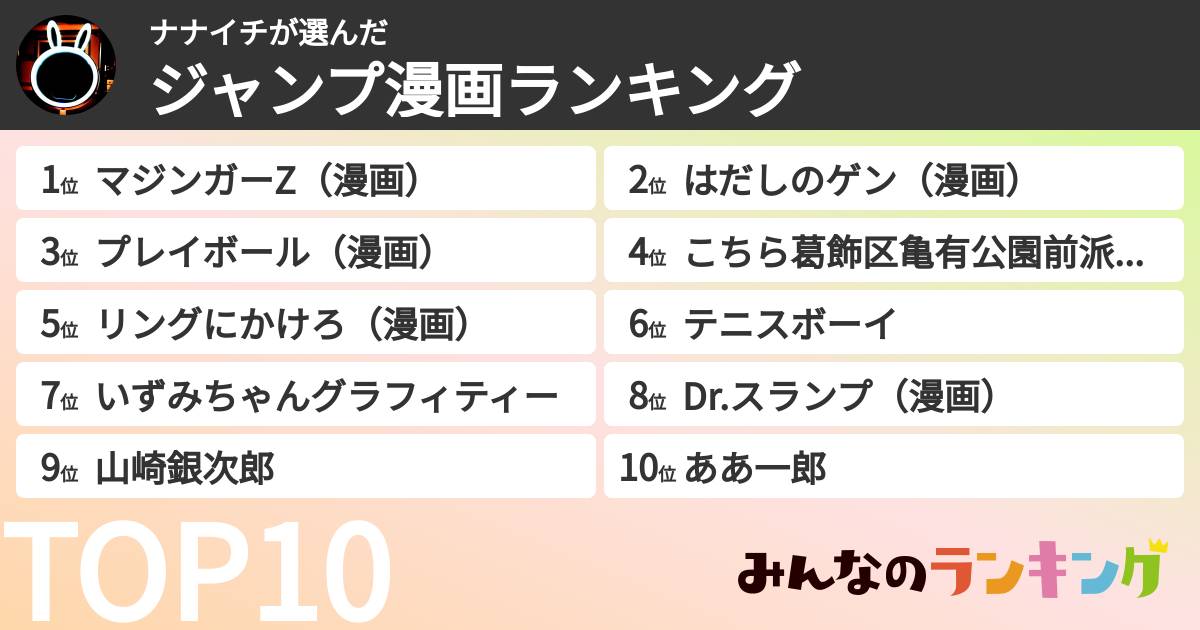 ナナイチさんの「ジャンプ漫画ランキング」