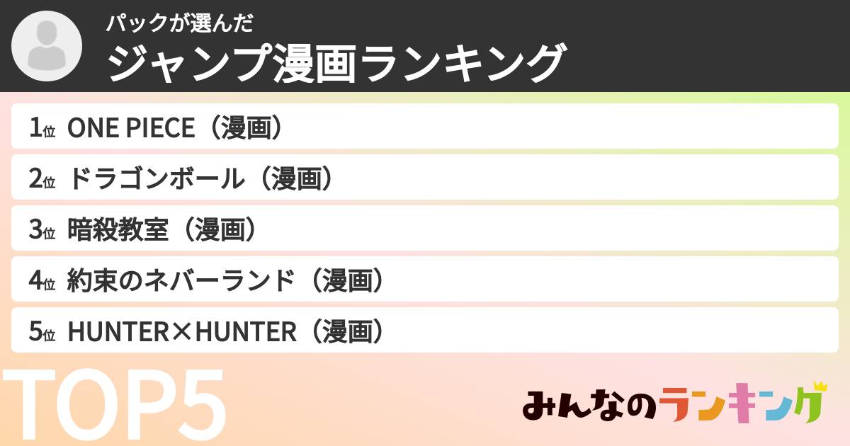 パックさんの「ジャンプ漫画ランキング」