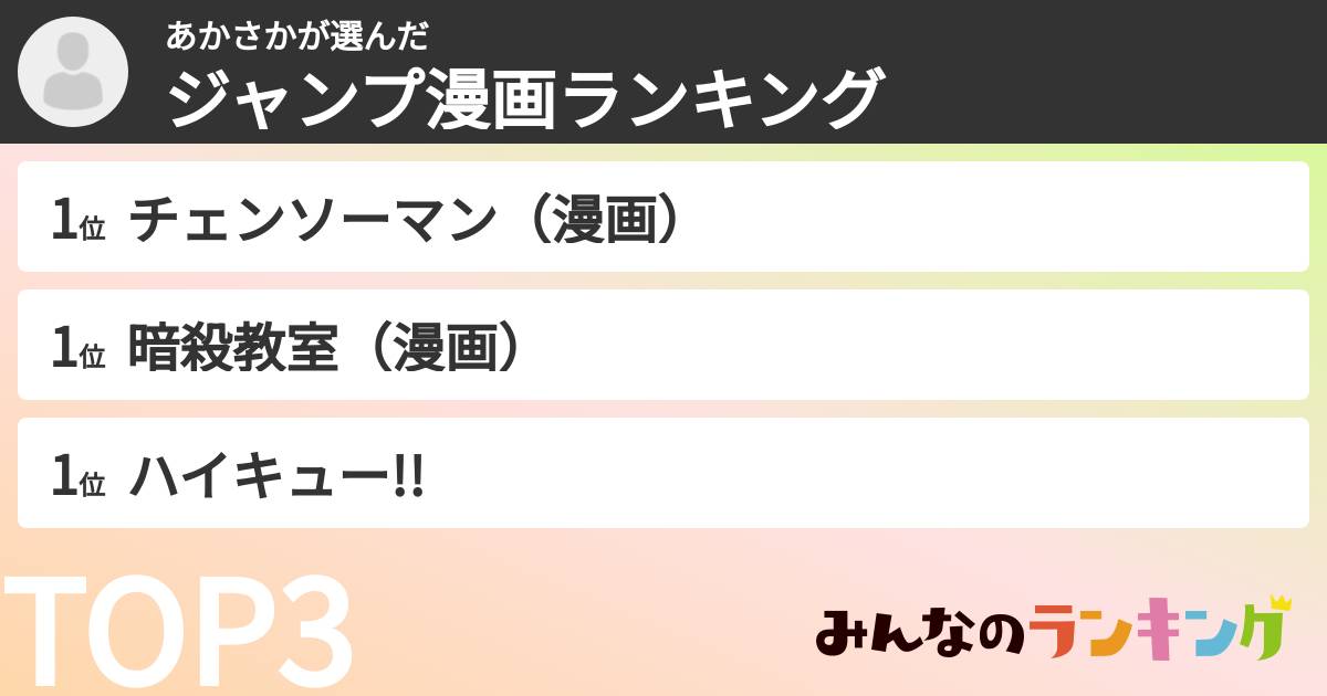 あかさかさんの「ジャンプ漫画ランキング」