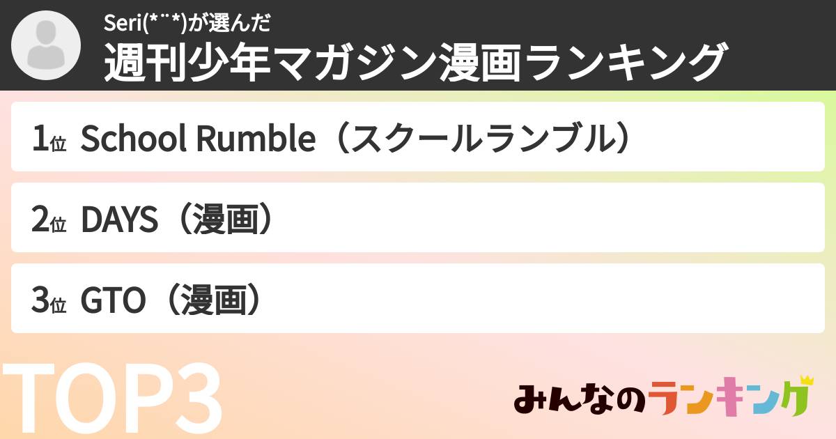 Seri(*¨*)さんの「週刊少年マガジン漫画ランキング」