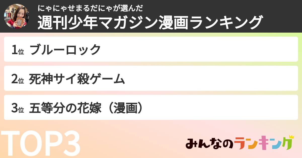 にゃにゃせまるだにゃさんの「週刊少年マガジン漫画ランキング」