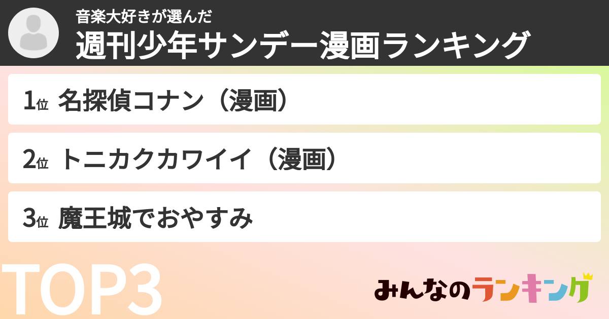 音楽大好きさんの「週刊少年サンデー漫画ランキング」