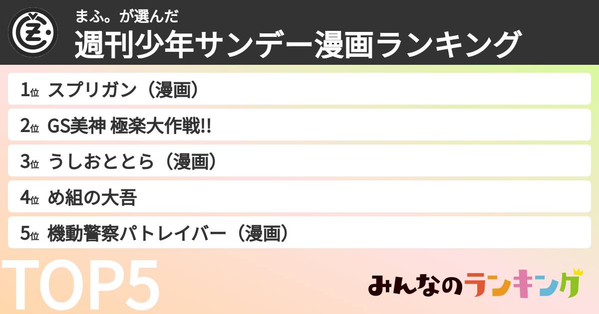 まふ。さんの「週刊少年サンデー漫画ランキング」