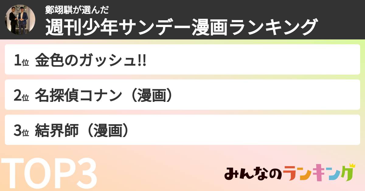 鄭翊騏さんの「週刊少年サンデー漫画ランキング」