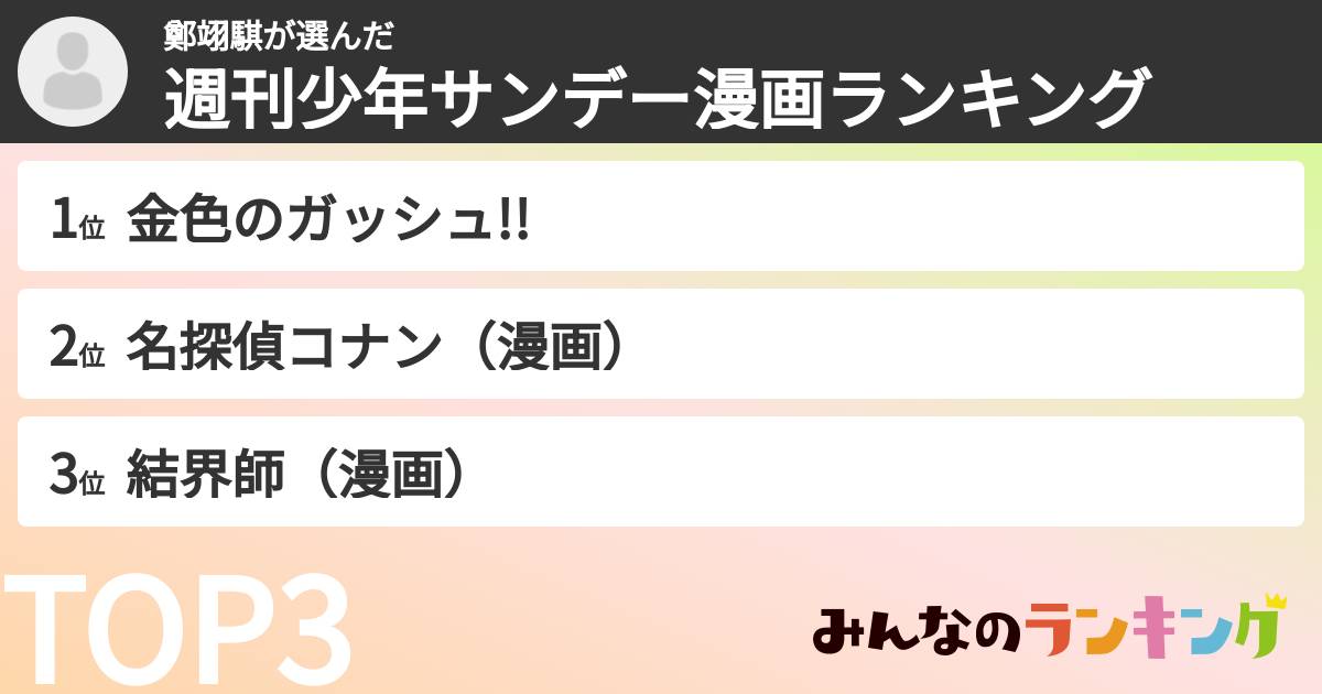 鄭翊騏さんの「週刊少年サンデー漫画ランキング」