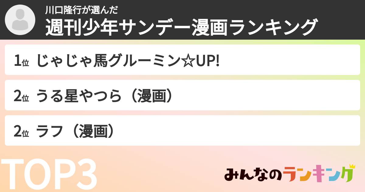 川口隆行さんの「週刊少年サンデー漫画ランキング」