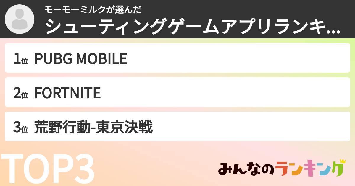 モーモーミルクさんの「シューティングゲームアプリランキング」