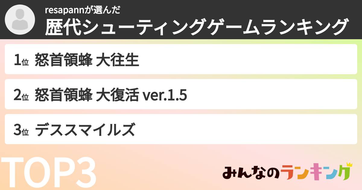 resapannさんの「歴代シューティングゲームランキング」