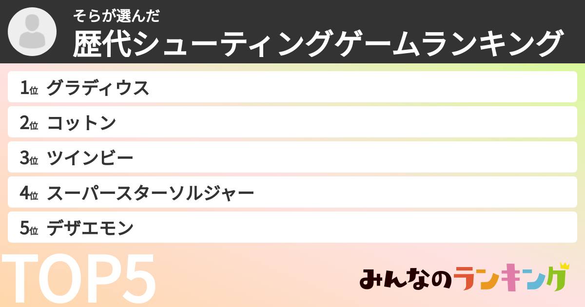 そらさんの「歴代シューティングゲームランキング」