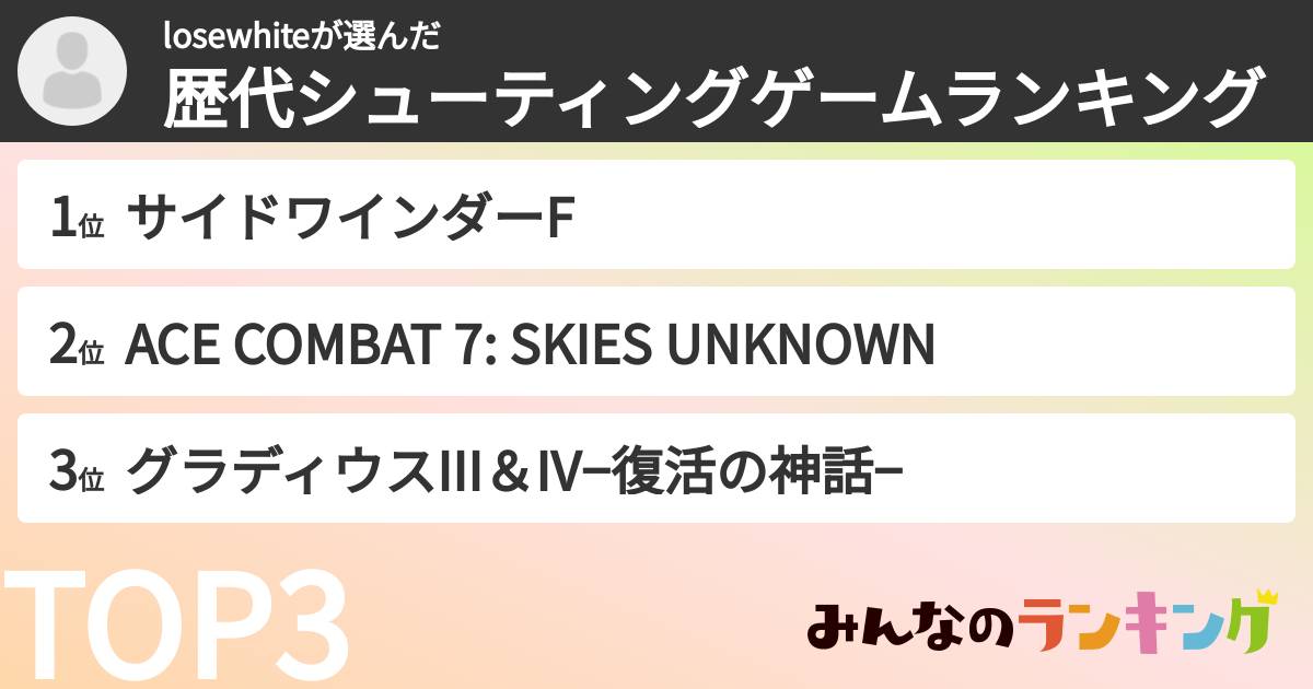 losewhiteさんの「歴代シューティングゲームランキング」