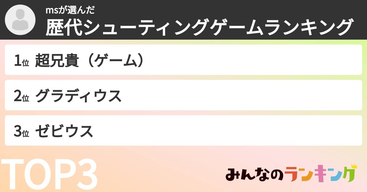 msさんの「歴代シューティングゲームランキング」