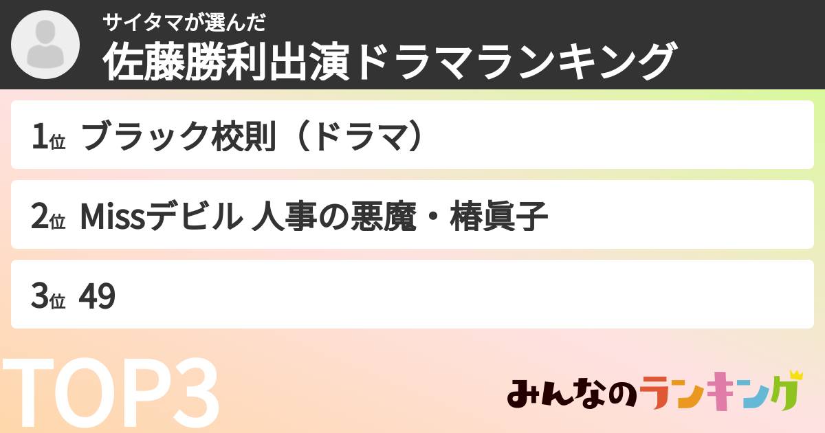 サイタマさんの「佐藤勝利出演ドラマランキング」