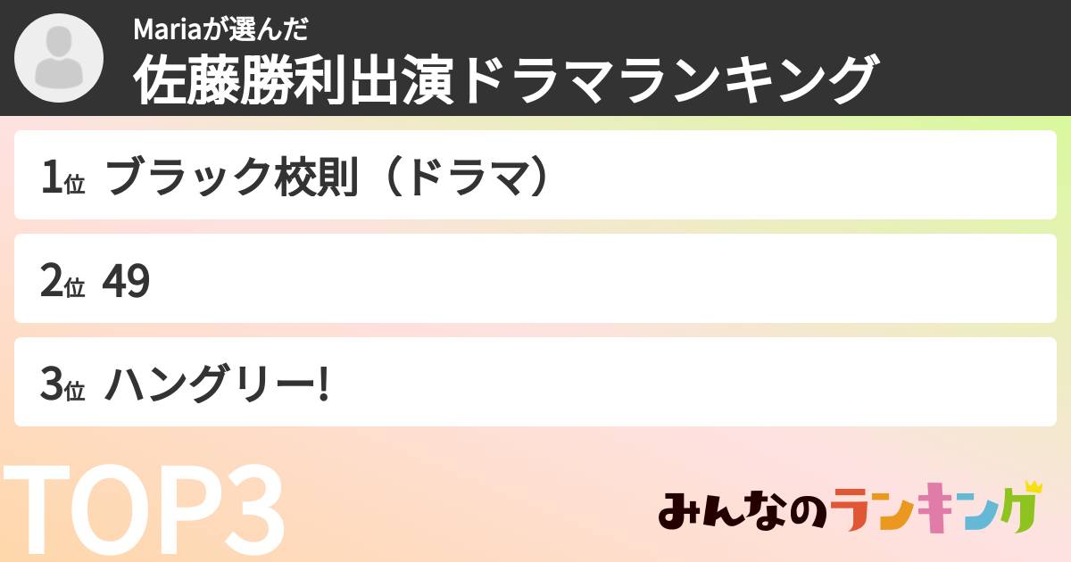 Mariaさんの「佐藤勝利出演ドラマランキング」