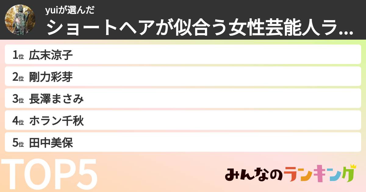 yuiさんの「ショートヘアが似合う女性芸能人ランキング」