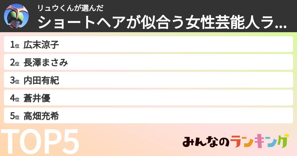 リュウくんさんの「ショートヘアが似合う女性芸能人ランキング」