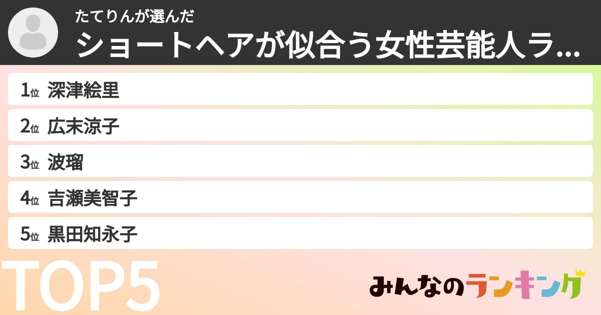 たてりんさんの「ショートヘアが似合う女性芸能人ランキング」