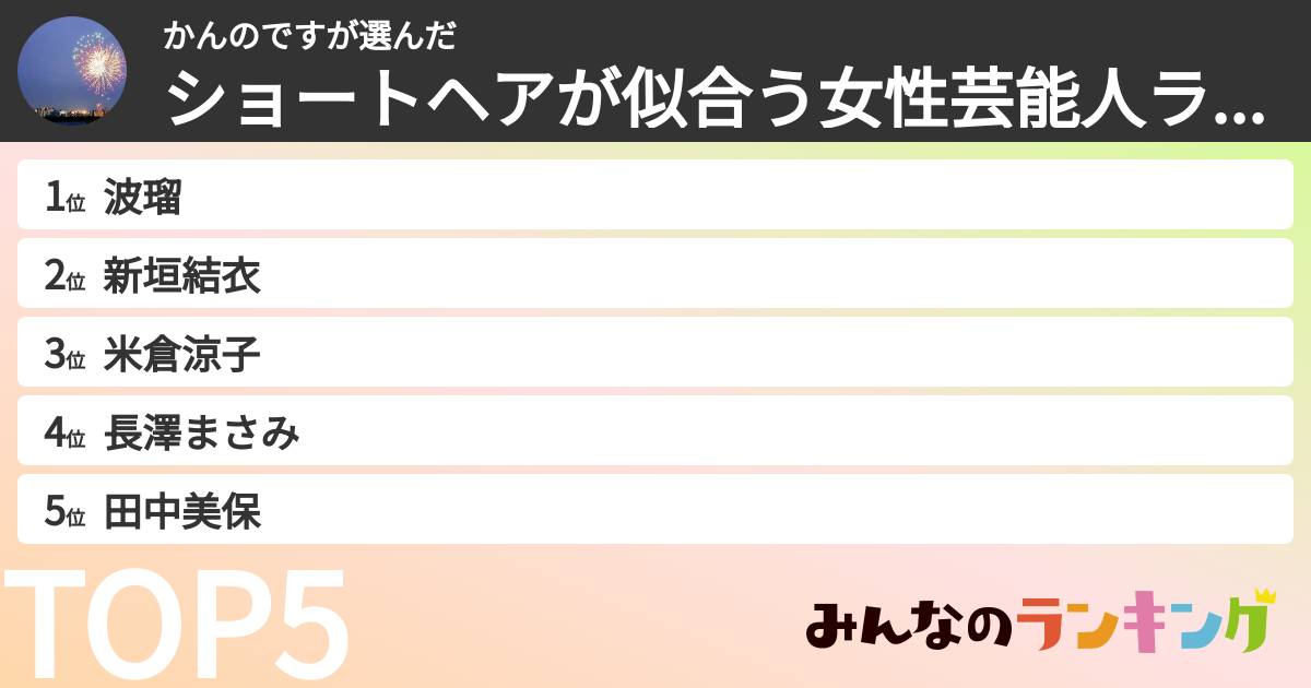 かんのですさんの「ショートヘアが似合う女性芸能人ランキング」