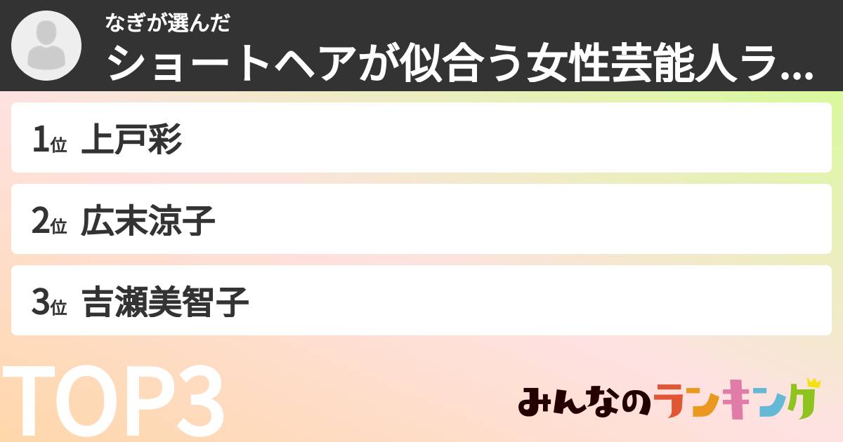 なぎさんの「ショートヘアが似合う女性芸能人ランキング」