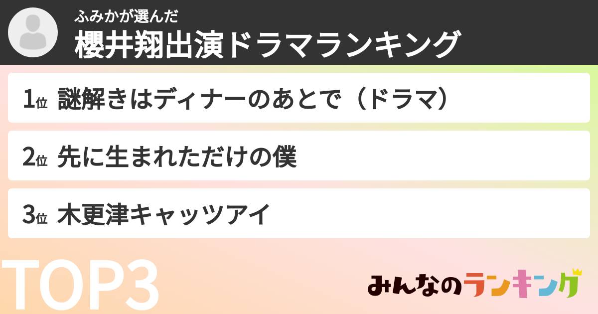 ふみかさんの「櫻井翔出演ドラマランキング」