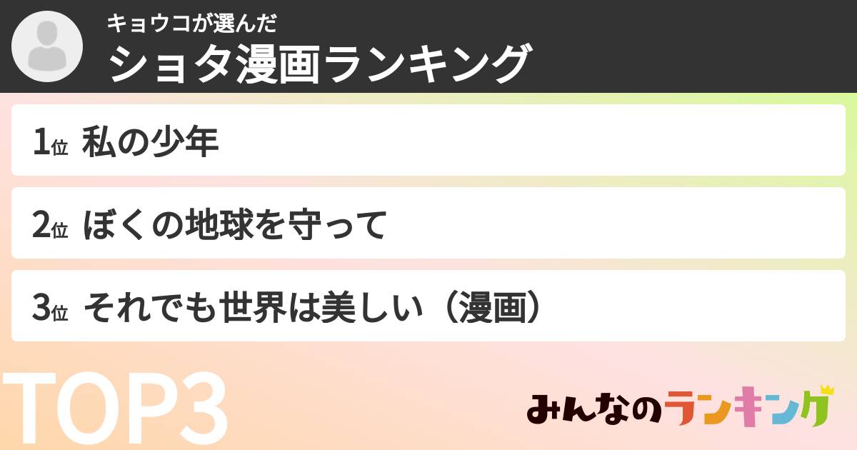 キョウコさんの「ショタ漫画ランキング」