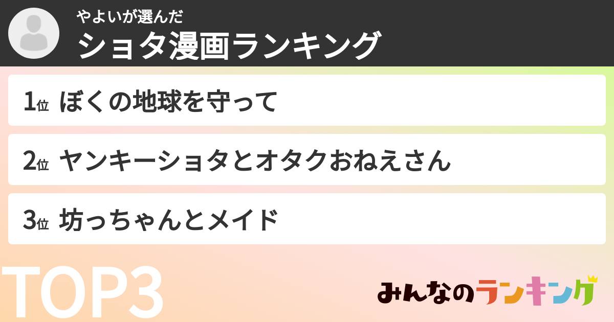 やよいさんの「ショタ漫画ランキング」