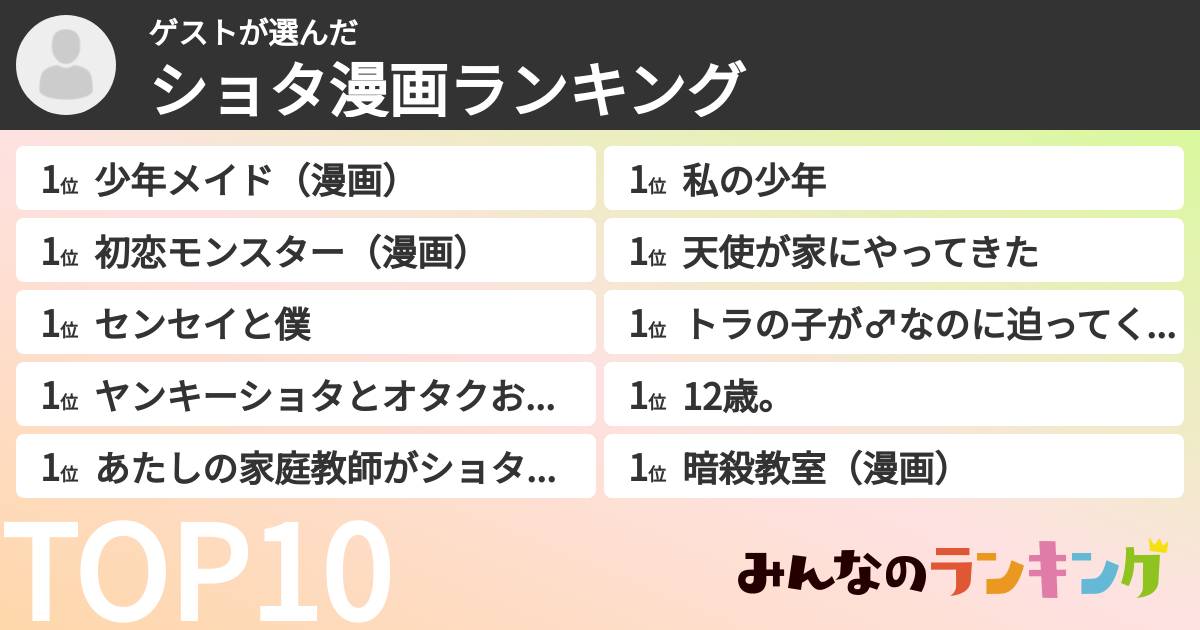 ゲストさんの「ショタ漫画ランキング」