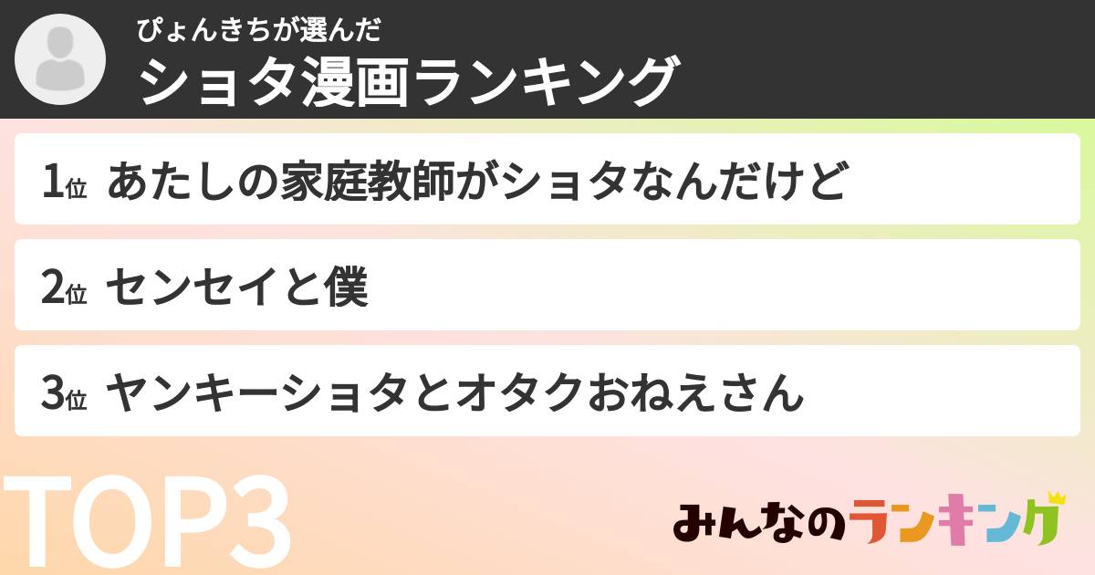 ぴょんきちさんの「ショタ漫画ランキング」