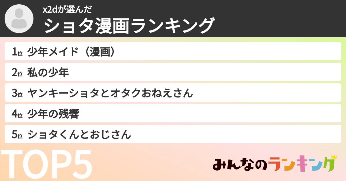 x2dさんの「ショタ漫画ランキング」