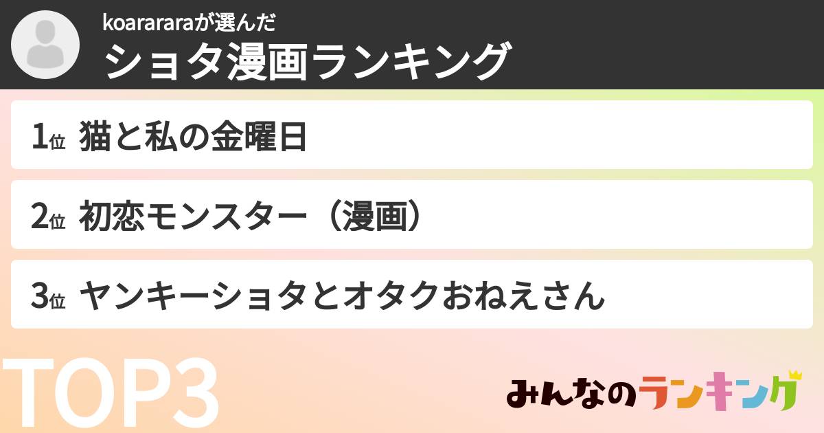 koarararaさんの「ショタ漫画ランキング」