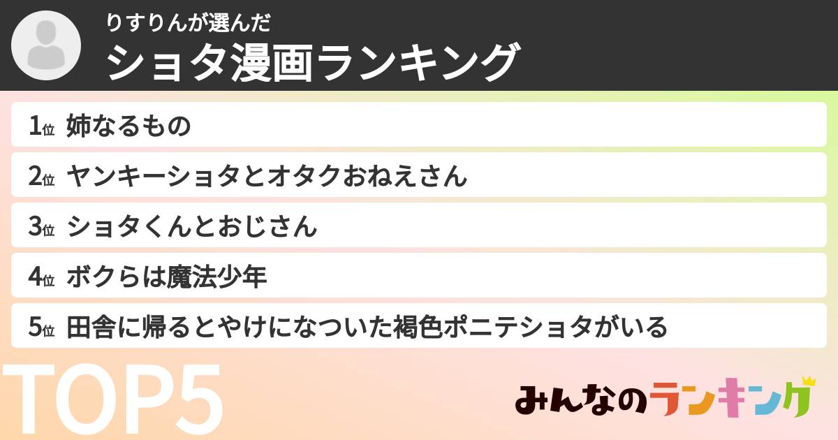 りすりんさんの「ショタ漫画ランキング」