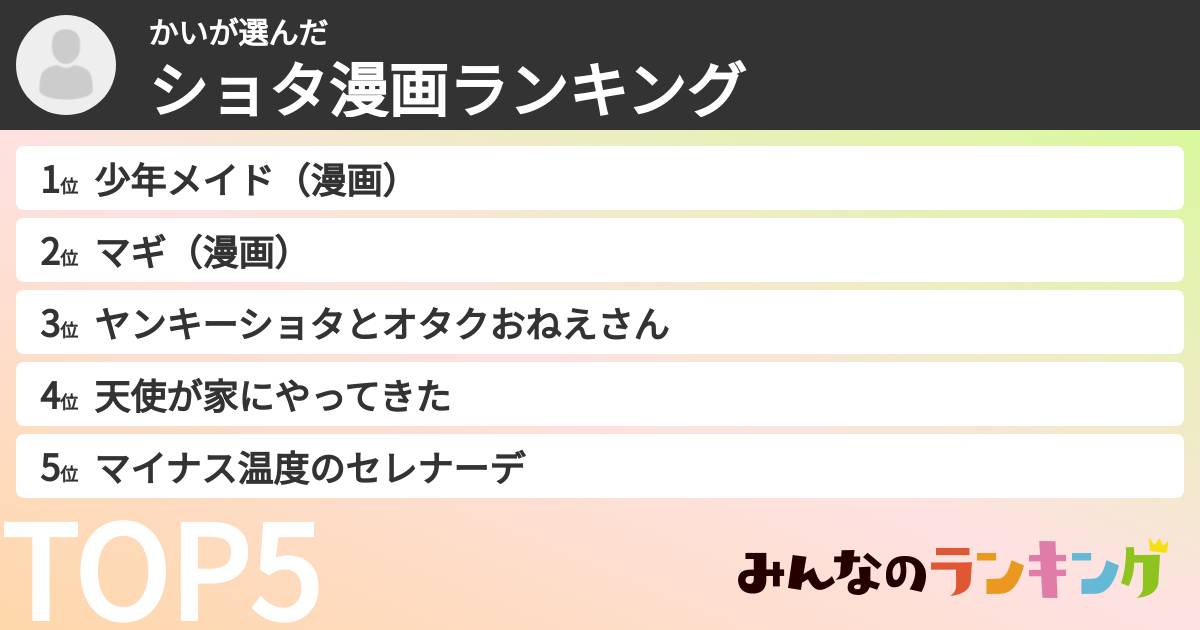 かいさんの「ショタ漫画ランキング」
