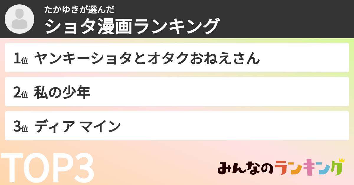 たかゆきさんの「ショタ漫画ランキング」
