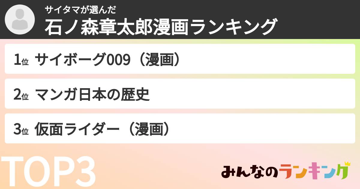 サイタマさんの「石ノ森章太郎漫画ランキング」