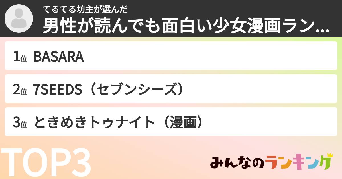 てるてる坊主さんの「男性が読んでも面白い少女漫画ランキング」