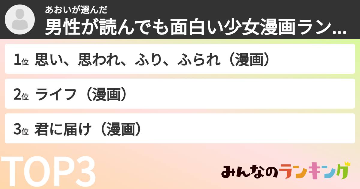 あおいさんの「男性が読んでも面白い少女漫画ランキング」