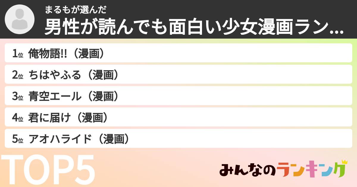 まるもさんの「男性が読んでも面白い少女漫画ランキング」