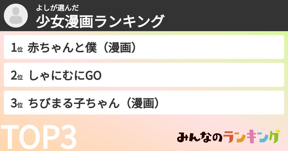 よしさんの「少女漫画ランキング」