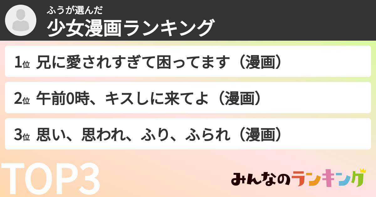 ふうさんの「少女漫画ランキング」
