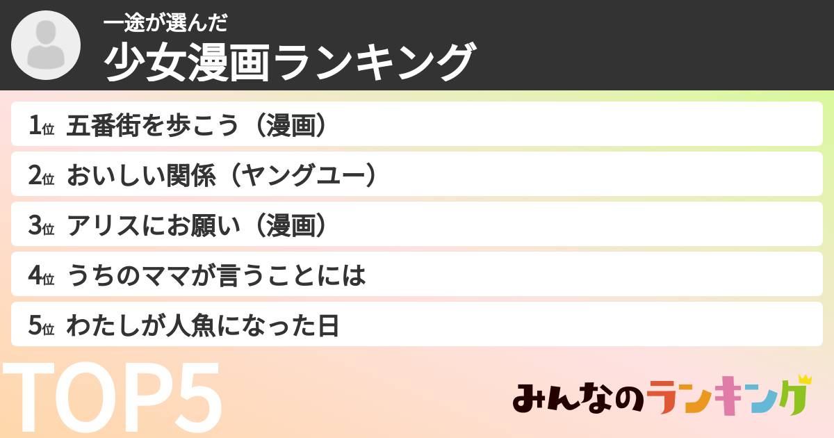 一途さんの「少女漫画ランキング」