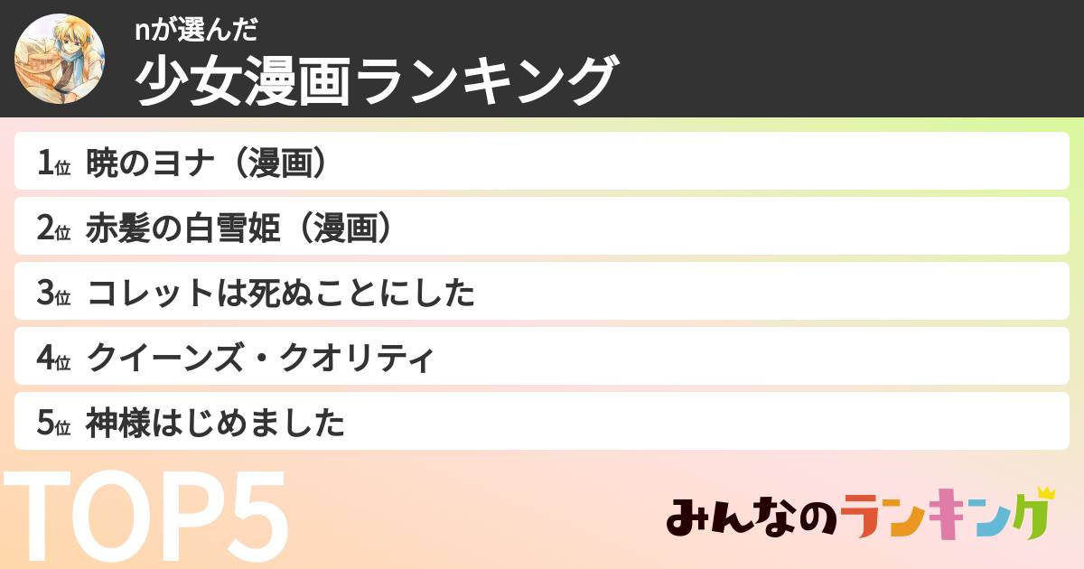 nさんの「少女漫画ランキング」