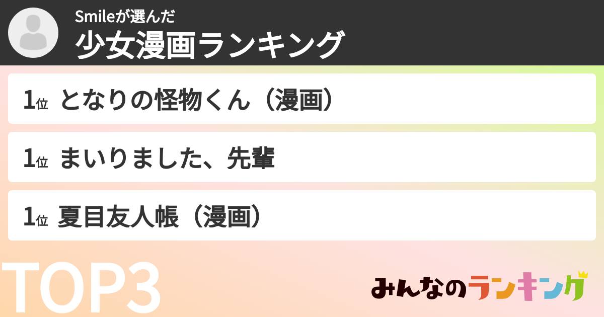 Smileさんの「少女漫画ランキング」