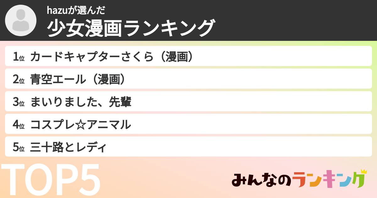 hazuさんの「少女漫画ランキング」