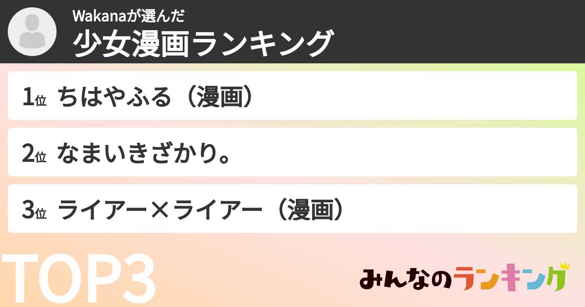 Wakanaさんの「少女漫画ランキング」
