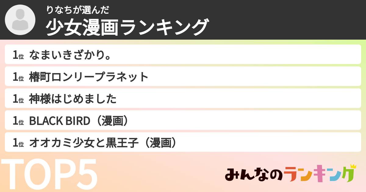 りなちさんの「少女漫画ランキング」