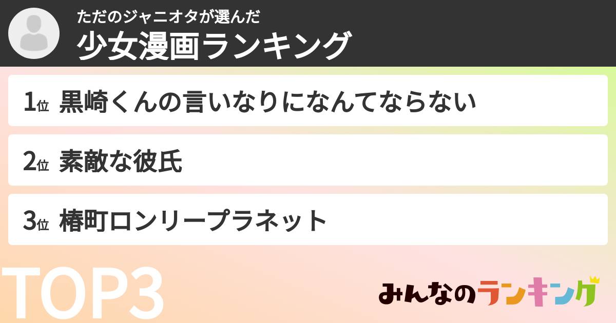 ただのジャニオタさんの「少女漫画ランキング」